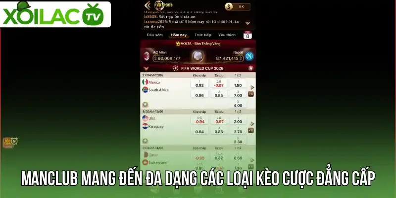 Manclub mang đến đa dạng các loại kèo cược đẳng cấp